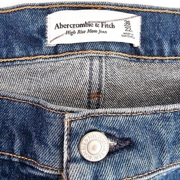 New! Abercrombie and Fitch High Rise Mom Jean Tapered Distressed Jeans Tall Long - Picture 10 of 12